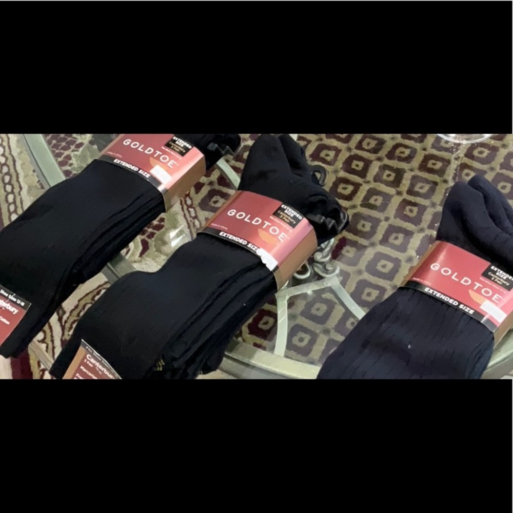 Men’s Dress Socks - Goldtoe Brand 
3 black 3packs and 1 navy 3 pack